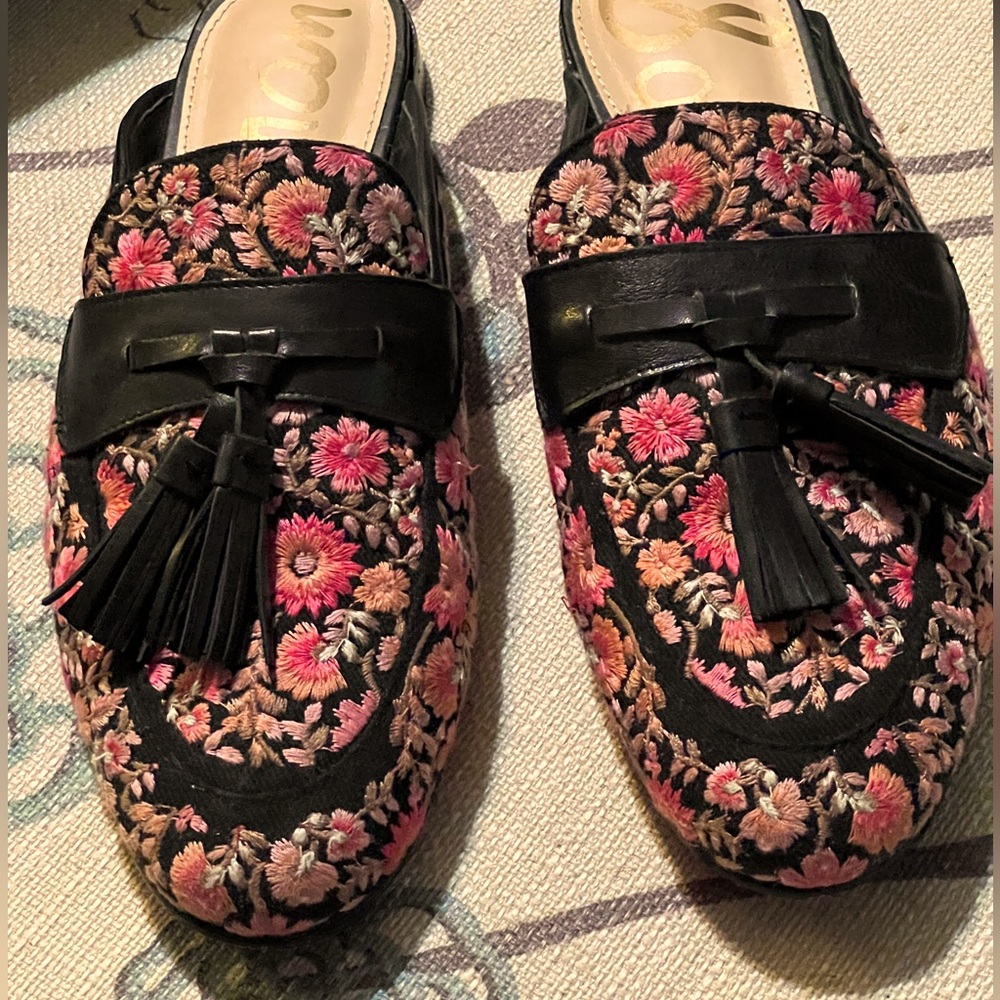 Sam Edelman black tapestry mules